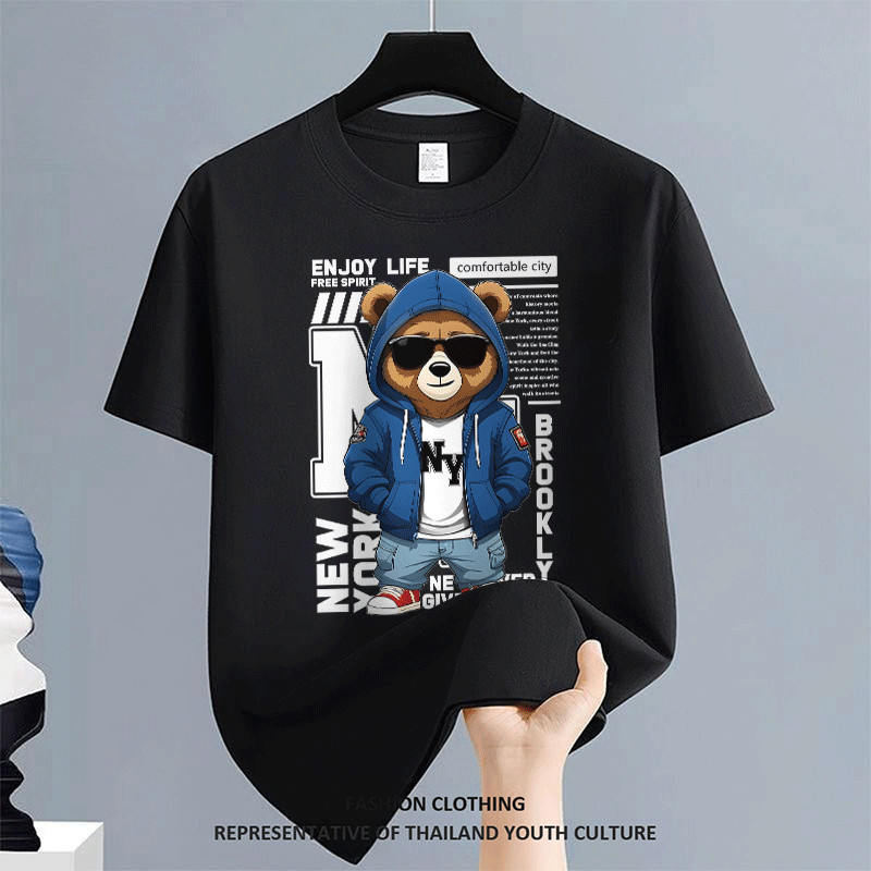 [COD] เสื้อยืด NEW YEAR สตรีทแฟชั่น คอกลม ผู้ชาย Christmas เสื้อยืดผู้ชาย ลายการ์ตูน CASUAL OVERSIZE สีดําแขนสั้น COOL