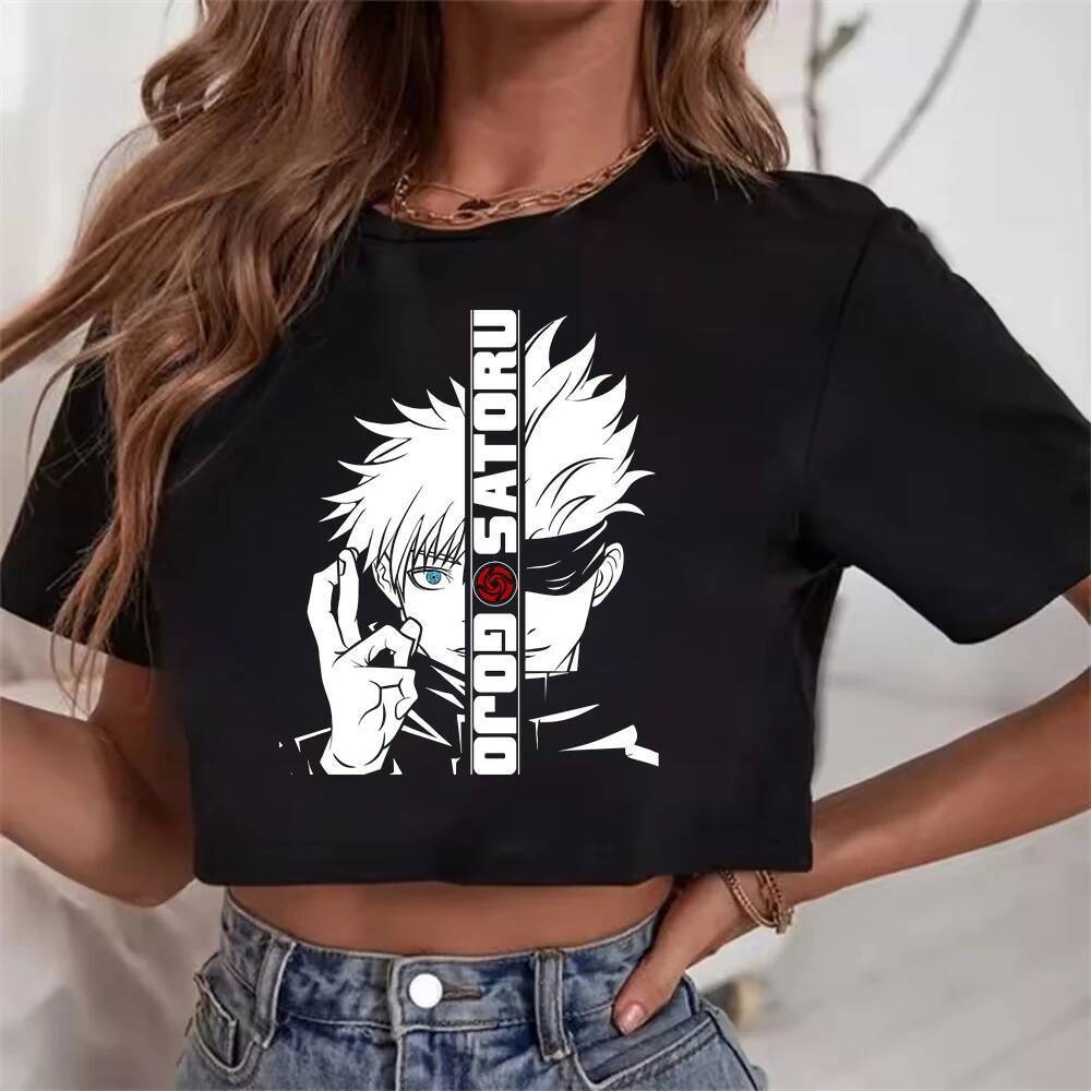 Jujutstu Kaisen crop top สุภาพสตรีกราฟิก Dollette ญี่ปุ่น cutecore streetwear tshirt dollette y2k em