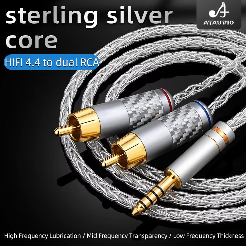 Pure Silver 4.4 มม.Balance ถึง 2RCA สายสัญญาณเสียง Hifi 4.4 มม. ถึง RCA อัพเกรดสําหรับ DAC Amplifier