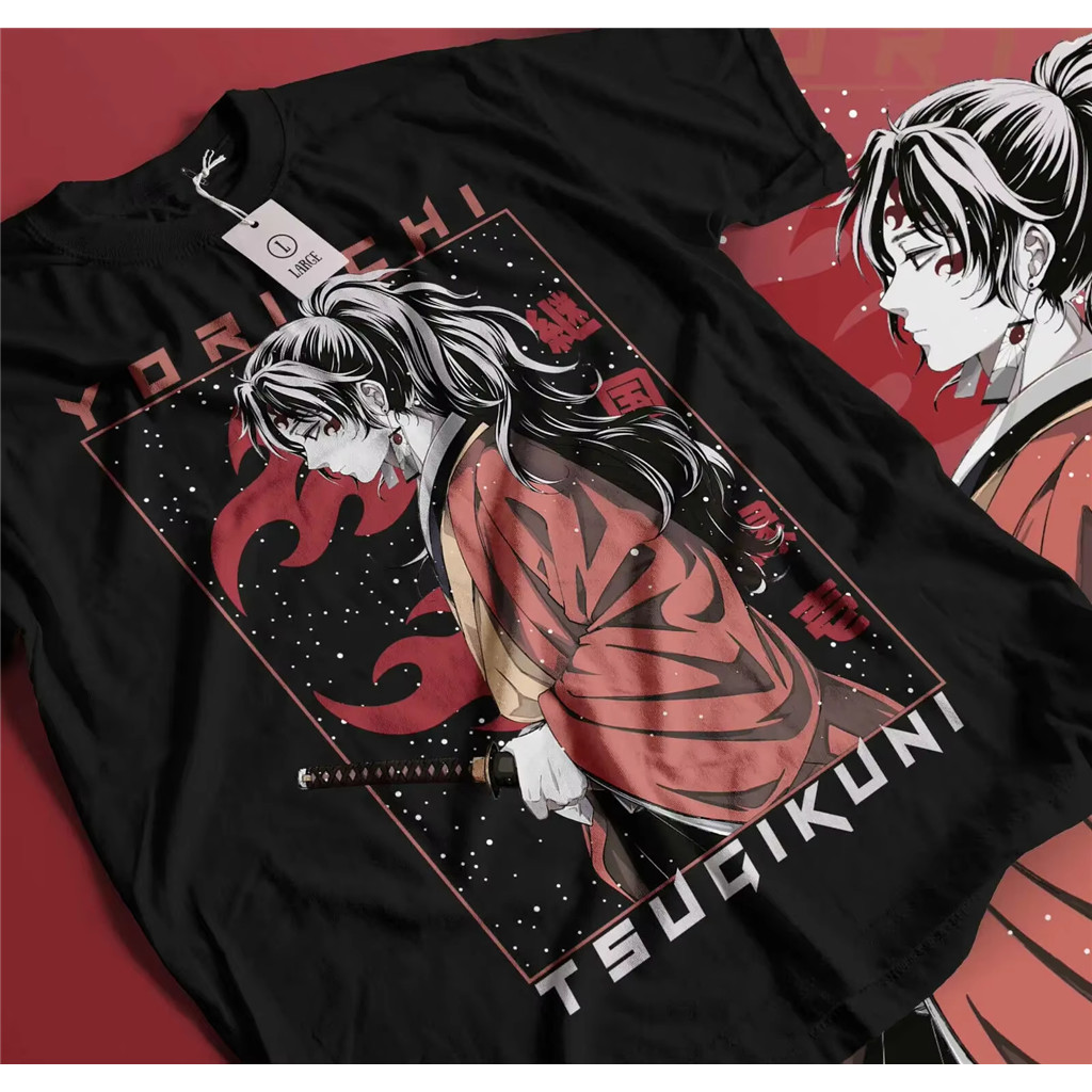 Demon Slayer Yoriichi Tsugikuni อะนิเมะเสื้อยืดของขวัญเสื้อสีดํา Unisex