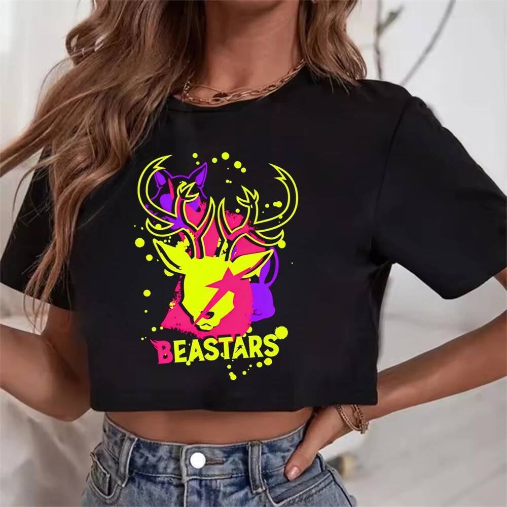 Beastars เสื้อครอปผู้หญิง streetwear แฟชั่นเกาหลีเสื้อยืดกราฟิก emo ญี่ปุ่นทางเลือก clearance gothic