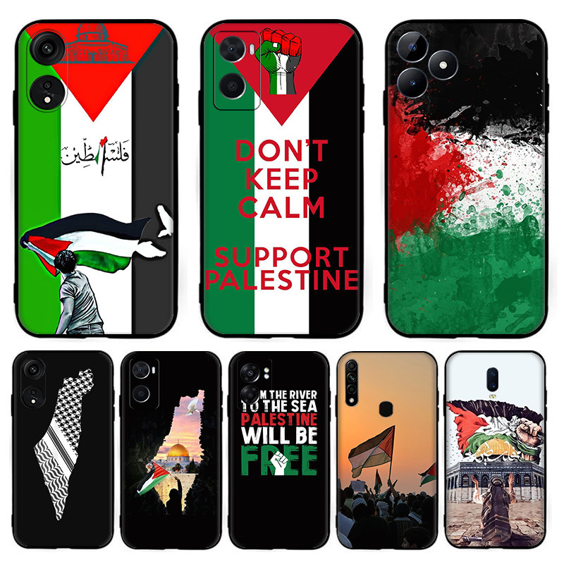 สําหรับ OPPO Reno 8T 7 lite 7z 5G 6 4G 11F 12F 12FS 12 Palestine TPU สีดําซิลิโคนนุ่มเคสโทรศัพท์ 4Y2