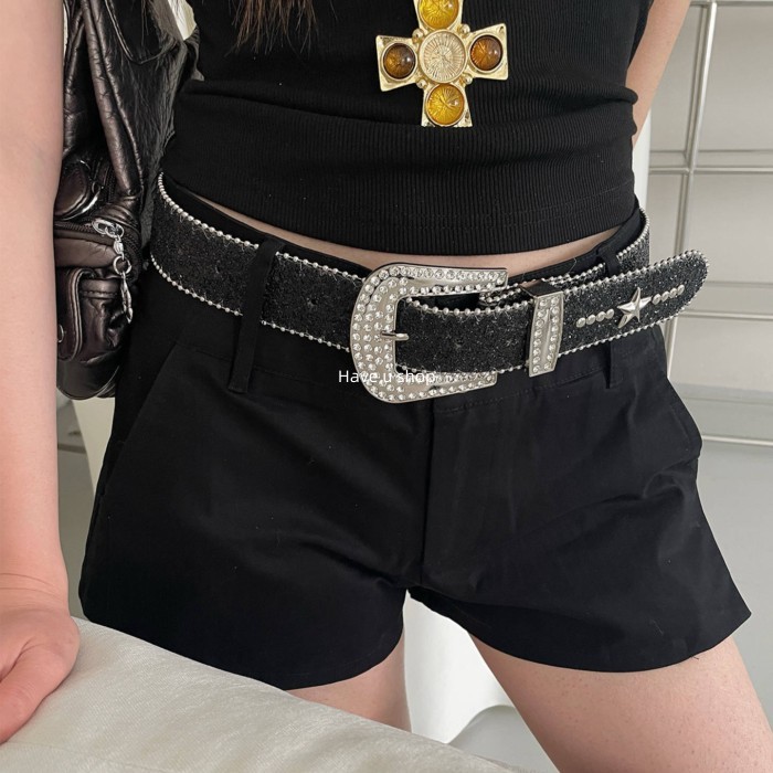 Have u shop y2k Punk Hot Girl Style Star Belt Female Asian Culture Inlaid Rhinestones with Jeans Fas