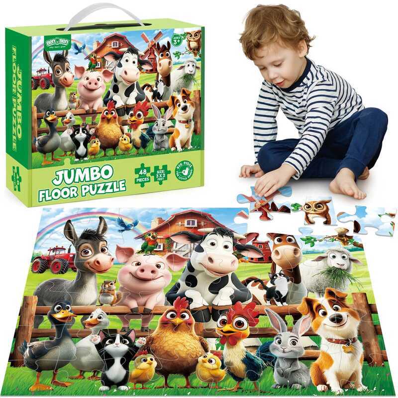 C Or Puzzles For Kids, 48Pcs Farm Animals Puzzles For Kids Ages 4-6, Large Jigsaw Puzzles For Toddl