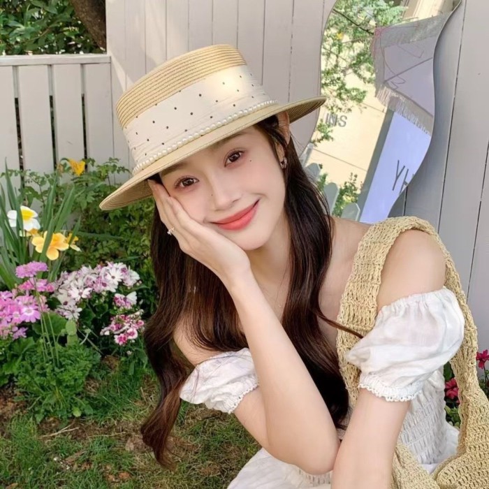 [MUA] Hot Sale Flat Top Sunscreen Straw Hat New Style All-Match Top Hat