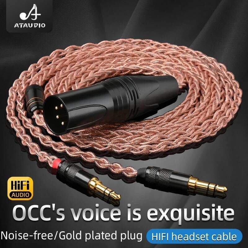 ATAUDIO สายหูฟัง Hifi คุณภาพสูง 8-Stand OCC Core 24K ปลั๊กชุบทองชุดหูฟังสําหรับ HE400i HE400s ANANDA