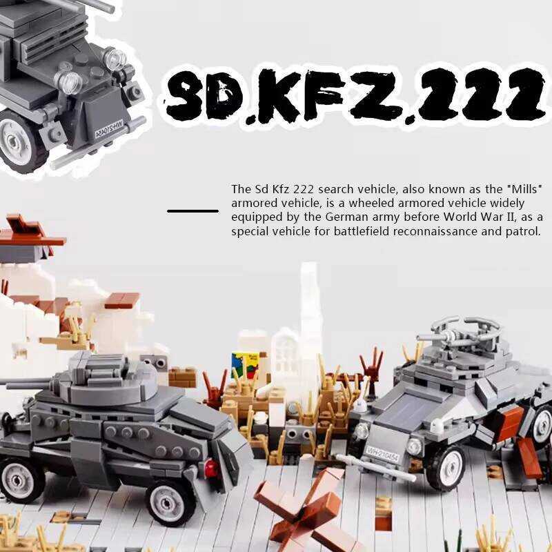 C Ww2 Germany Army Sd.Kfz 222 Armored Car Building Bloc Military Soldiers Figures Weapons Vehicle M