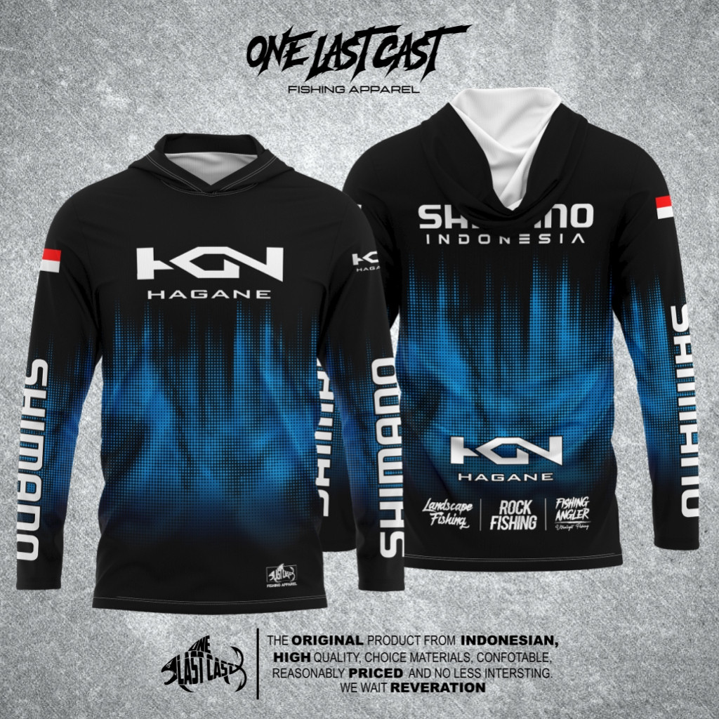 ONELASTCAST ตกปลา JERSEY สีดําสีฟ้า SHIMANO KGN HAGANE FULL PRINT CAP รุ่น
