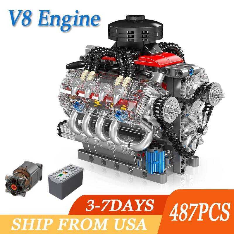 C 487Pcs Lsx454 V8 Engine Building Bloc Model Simulated Gearbox Aembly Technical Bric Toy Ornament
