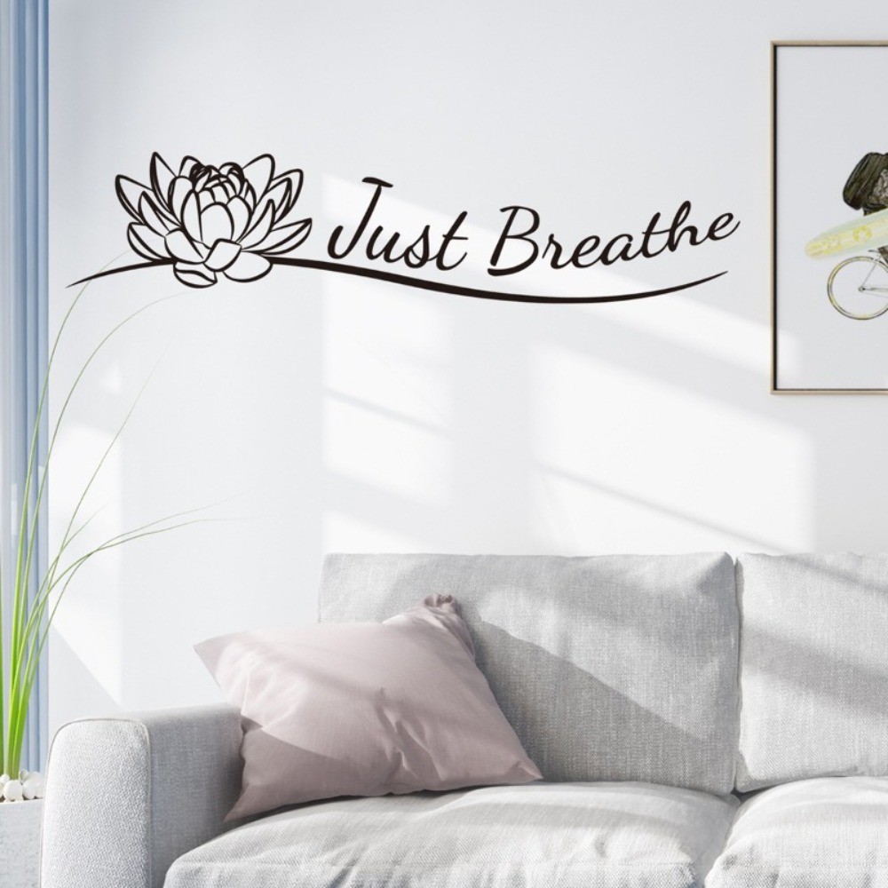 Just Breathe Lotus สติ๊กเกอร์ติดผนัง Pvc สติ๊กเกอร์ติดผนัง Wall Art กระดาษติดผนังตกแต่งห้องนอน Wall 