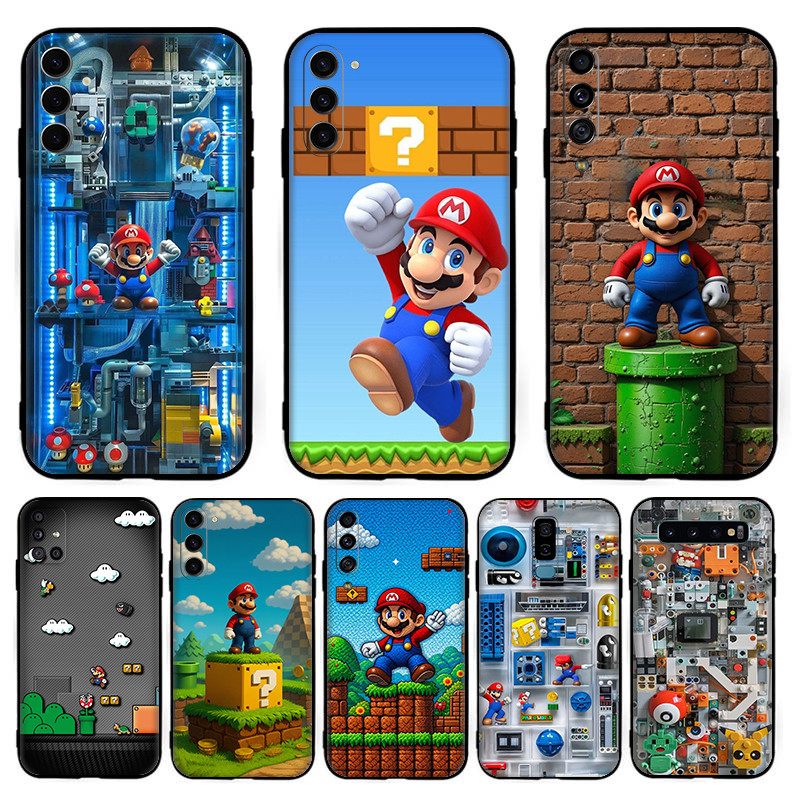 สําหรับ Samsung A07 A17 A56 A36 A26 S25 Fe Edge Plus Ultra Mario เคสโทรศัพท์ TPU ซิลิโคนอ่อนนุ่มสีดํ