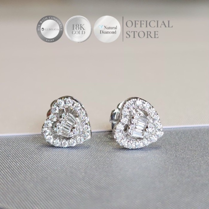 GEMSAYA ต่างหูเพชรหัวใจ เพชรแท้น้ำ99 VVS