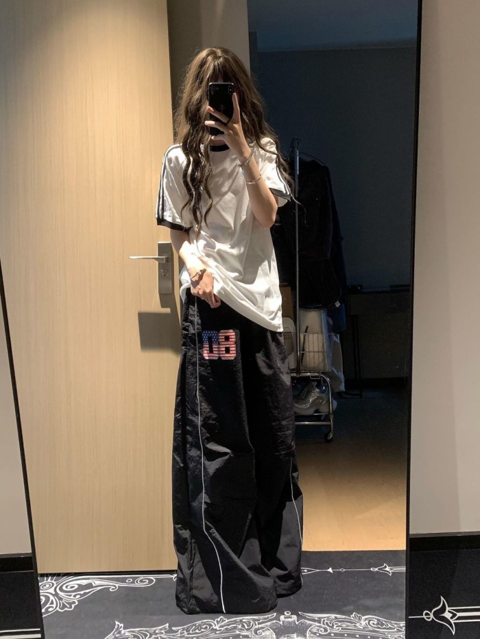 American Retro Overalls Women Loose Straight Quick-Drying Wide-Leg Pants Casual Sports Floor-Mopping Pants