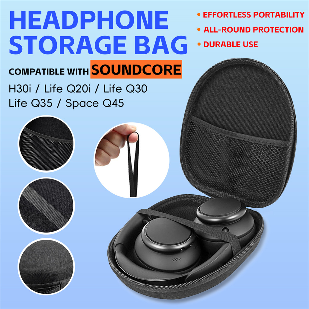 ใช้งานร่วมกับ Soundcore H30i Life Q20i Q30 Q35 Space Q45 สีดํา EVA หูฟังแบบพกพาตาข่ายกระเป๋า