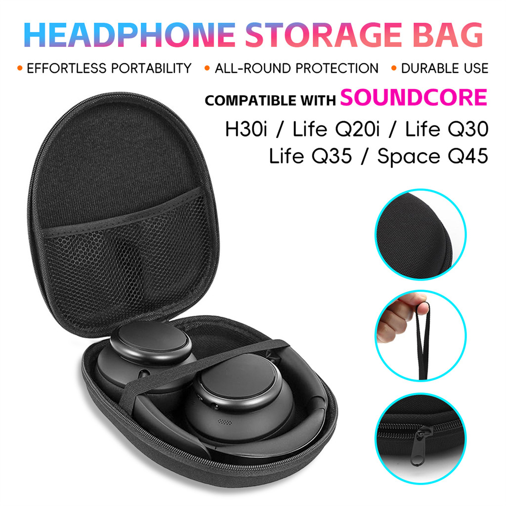 ใช้งานร่วมกับ Soundcore H30i Life Q20i Q30 Q35 Space Q45 หูฟังสีดํากระเป๋าตาข่ายสําหรับ Gym Travel