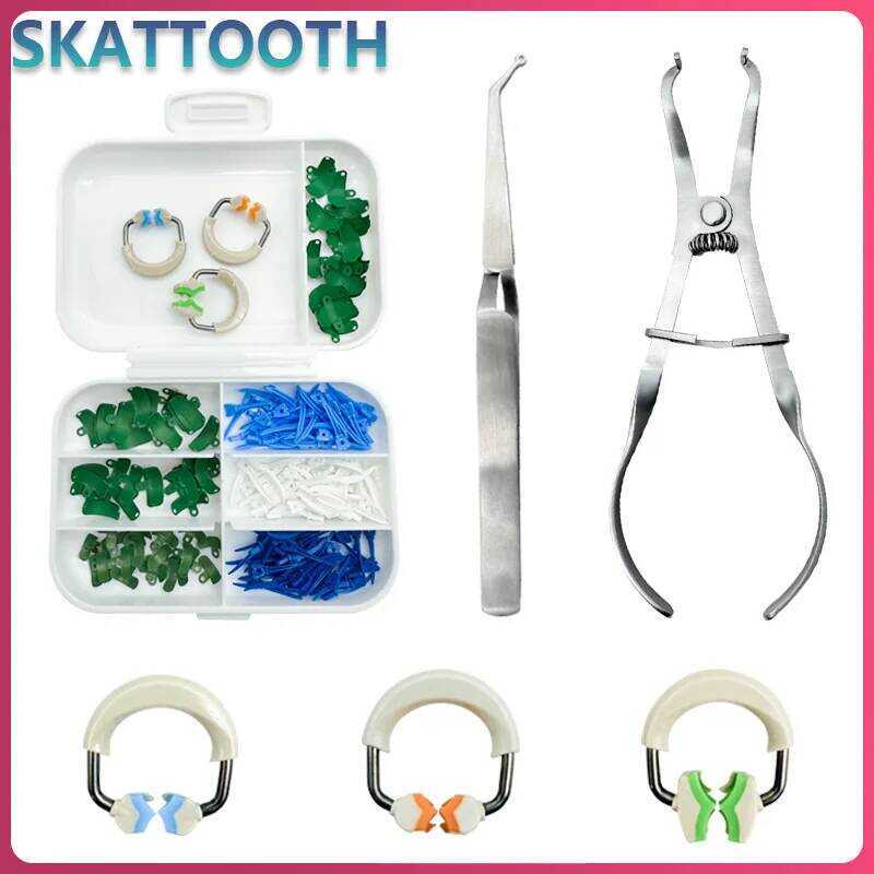 C Dental Matrix Bands M4 2.0 Niti Clamping Ring+Dental Tulwar Wedge+Stainless Steel Tweezers+Stainl