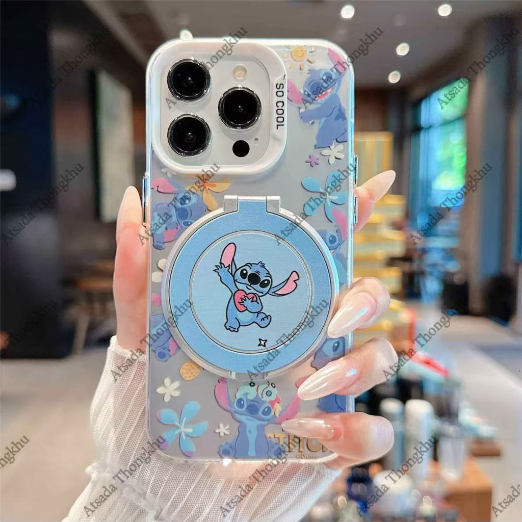 สําหรับ OPPO Reno 15F 15 14 14F 13F 12F 13 12 11 10 Pro 11F น่ารัก Stitch พร้อมผู้ถือแหวนขาตั้งเคสโทรศัพท์ Soft Clear กันกระแทก