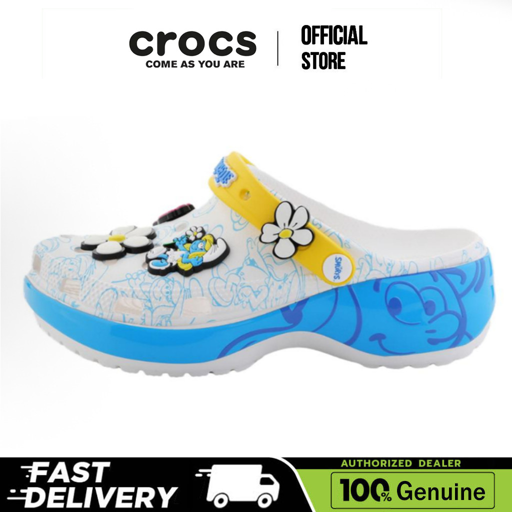 【100% Genuine】Crocs Smurfs Platform Clog For Men And Women white blue Yellow sandals
