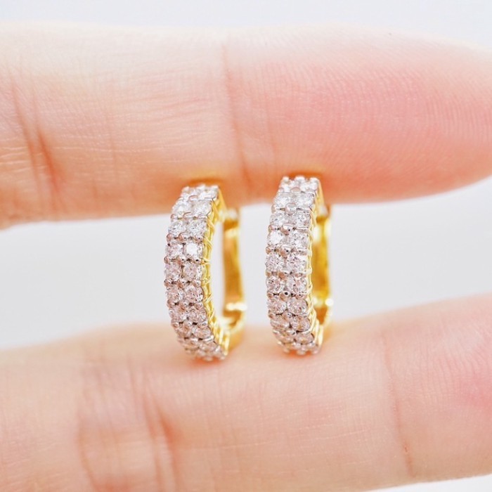 [ PCPY Jewelry ] ต่างหูห่วงเพชรแท้  ทองคำแท้9K (ทอง37.5%) เพชรแท้น้ำ100 เบลเยี่ยมคัต [9KPE869]