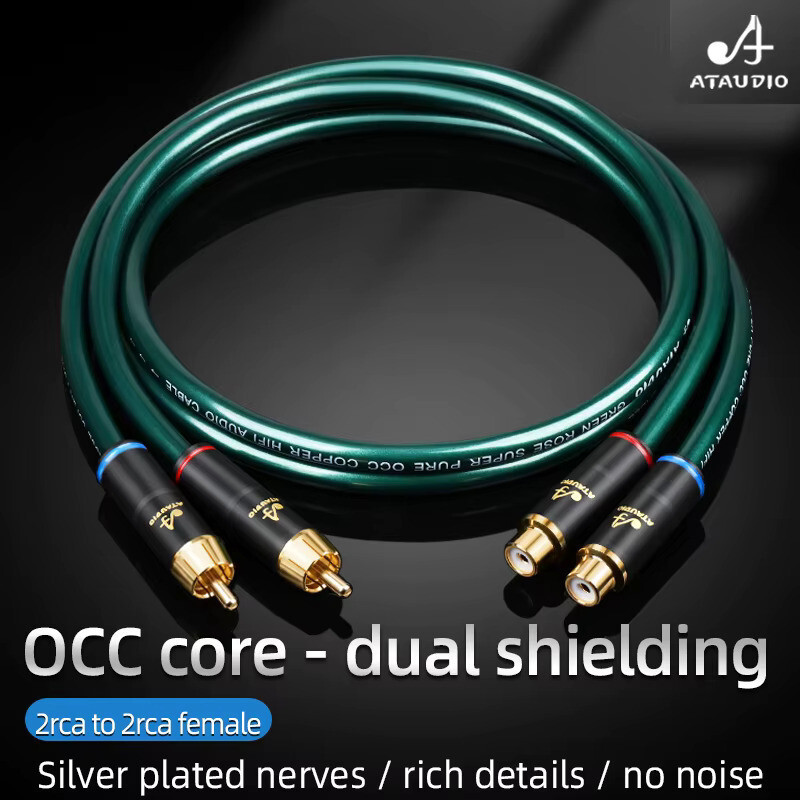 ATAUDIO Hifi 2RCA Cable High End 7N OCC 2RCA Male to Female Stereo Audio Extension Cable