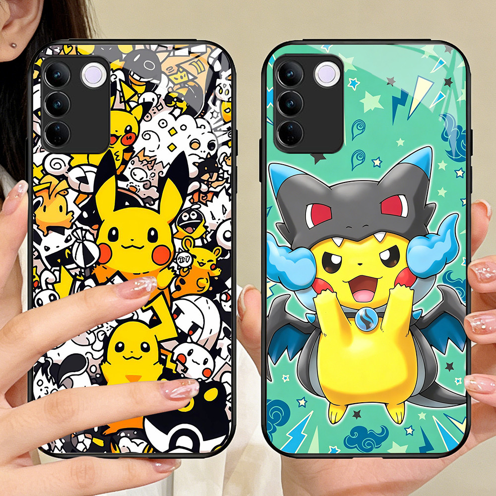 O-34 Pikachu กระจกนิรภัยเคสโทรศัพท์ VIVO V30 V29 V29E Y100 T3 V23E Y200E Y200 V27 V23 V27E Pro Lite 