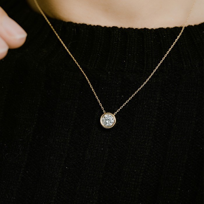 [3.14] ใหม่มาถึงบริสุทธิ์ 18K Gold 14K Gold สร้อยคอ All-Match Bubble Moissan Commuter Integrated Ch