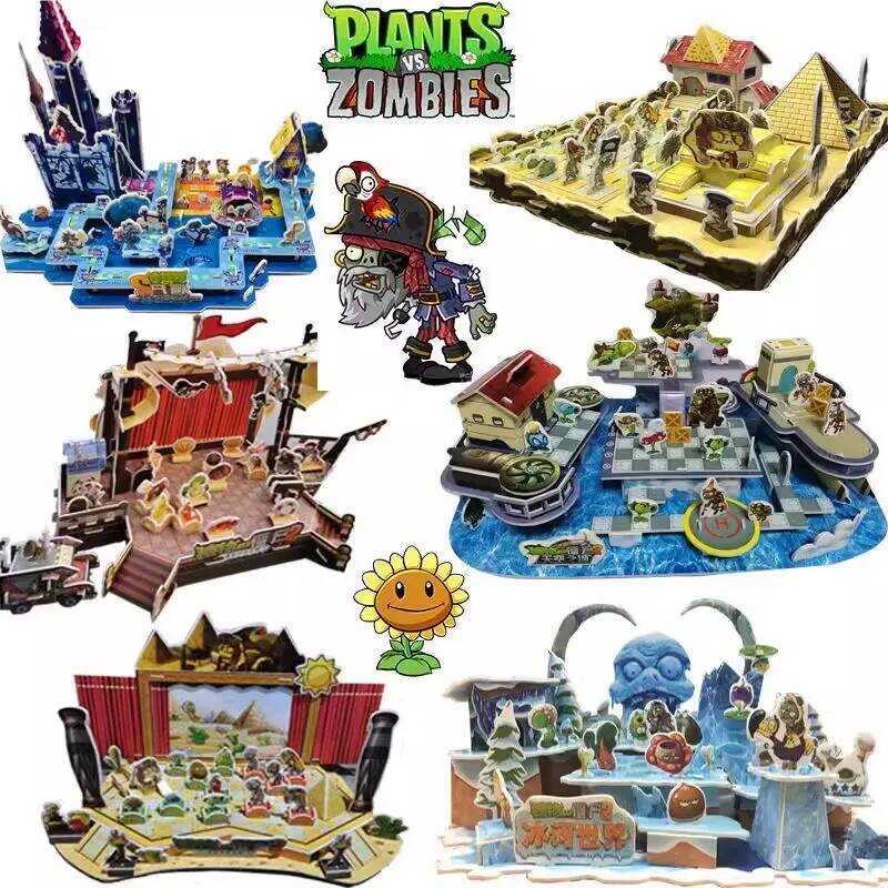 C Plants Vs. Zombies 3D Puzzle Paper Model Assembly Building Bloc Toys PVZ Scene Puzzle DIY Kids Gi