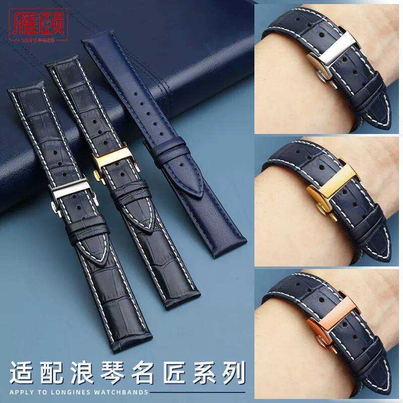 เข้ากันได้กับสายนาฬิกาหนังแท้สีน้ำเงินเข้ม Longines Master Collection Series L2.773.4 Moon Phas