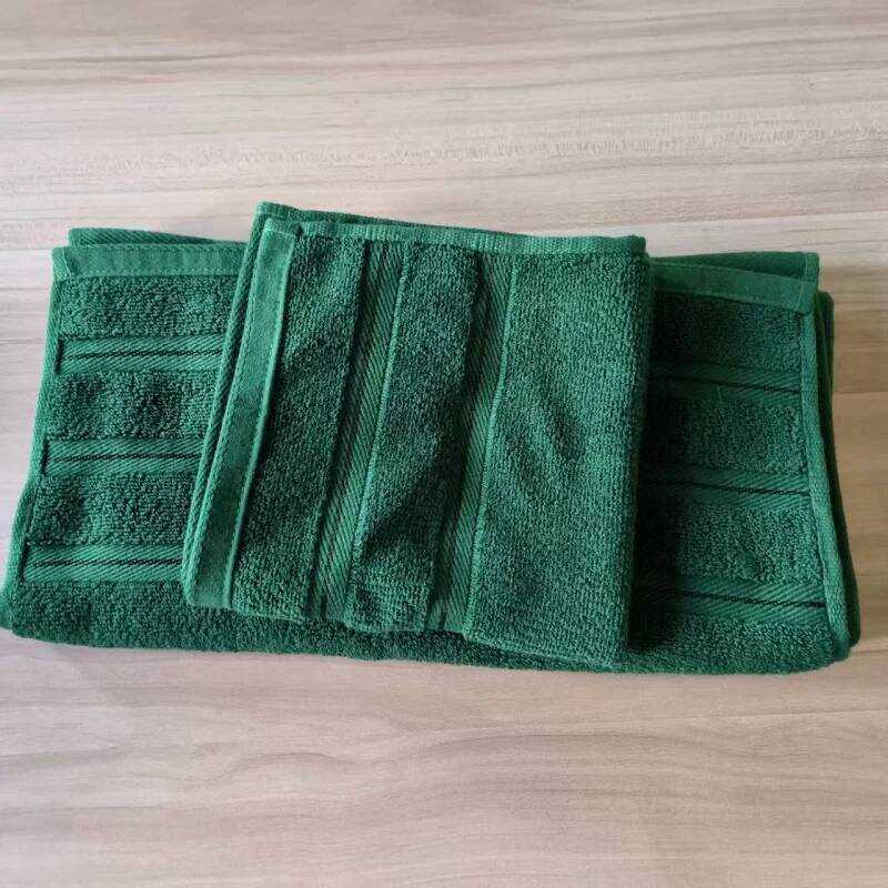 C 3Pcs Dark Green 1 Face+2 Hand Towels,100%Cotton,Stripe Decor, Washcloth For Home Hotel Bathroom S