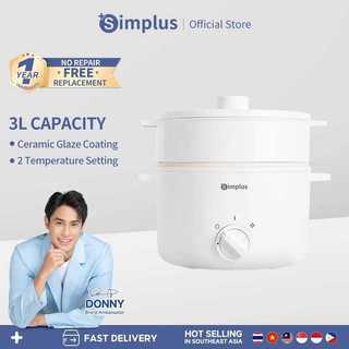 Bb4 【Hot】Simplus Electric Cooker 3L With Steamer 1000W Ceramic Glaze Non Stick Pan 2 Temperature