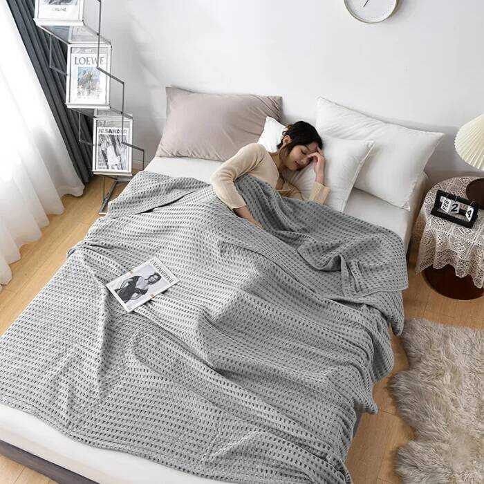 C Summer Waffle Plaid Cotton Bed Blanket Throw Thin Quilt Knitted Bedspread Home Hotel Coverlets Gr