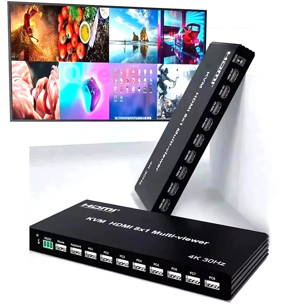 KVM 4K HDMI 8x1 Multi-viewer Seamless Switch 8 CH Multi Screen Viewer 8x1 KVM HDMI Quad Screen Multi