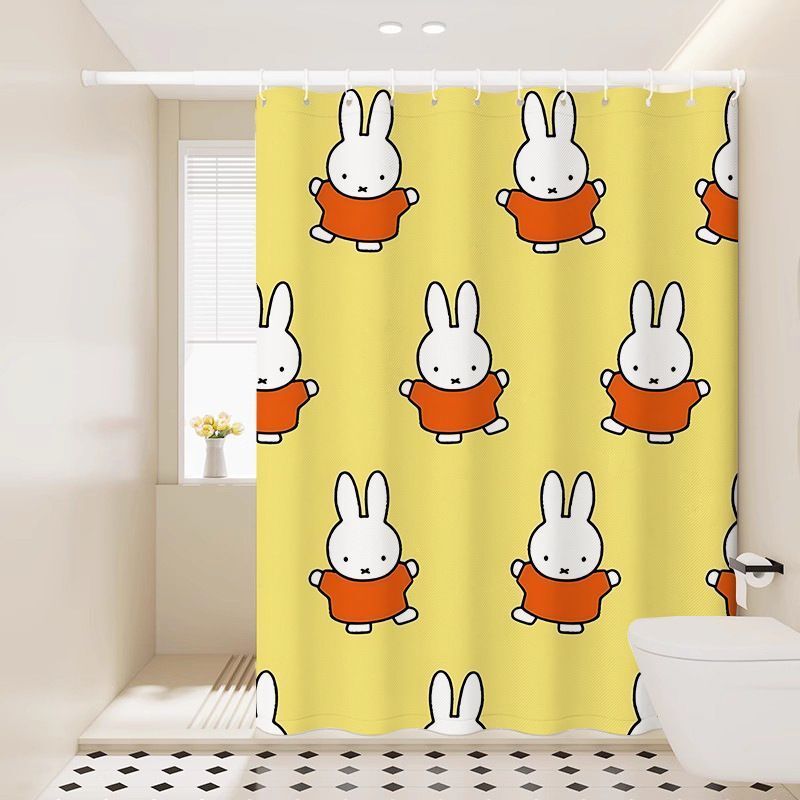 การ์ตูนการ์ตูน Miffy กระต่ายม่านอาบน้ําห้องน้ําในครัวเรือนม่านอาบน้ําห้องน้ําห้องอาบน้ําพรุนฟรีพาร์ทิชันม่าน Han