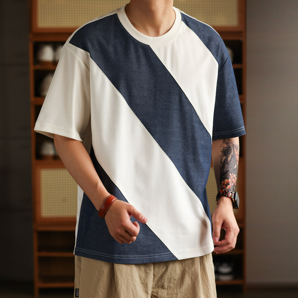 Wuluwear T-Shirt สไตล์ London Street สีตัดทึกระบายอากาศดี สำหรับใส่ลำลองของผู้ชาย