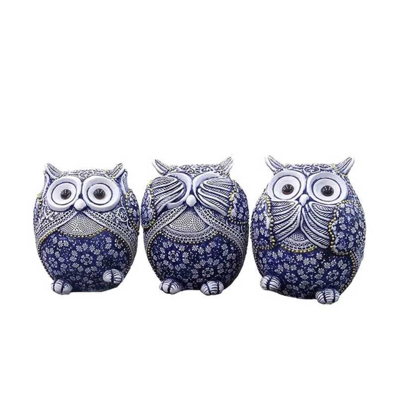 C 3 Owl Figs Decor See No Evil Hear No Evil Speak No Evil Cute Owl Statue Crafted Animal Ornament F