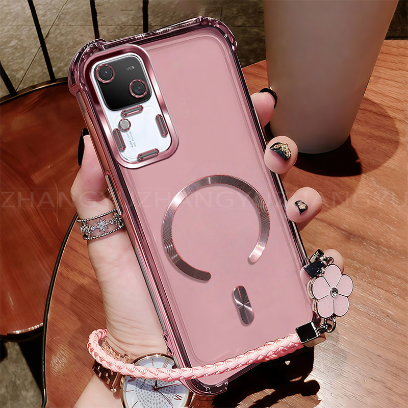 เหมาะสําหรับเคสโทรศัพท์ Vivo V30 PRO ใหม่แม่เหล็กชาร์จไร้สาย C-ring สี่มุมกันกระแทกเคสโทรศัพท์เชือกเ