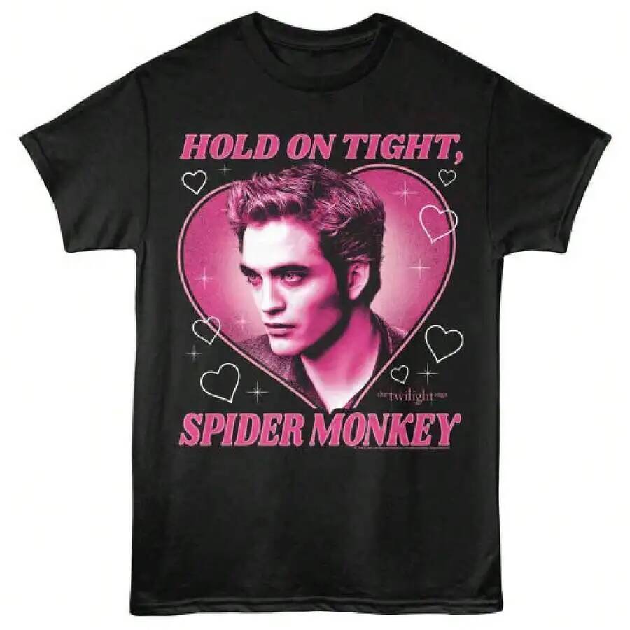 ผู้หญิงสบายๆพิมพ์รอบคอเสื้อยืด Twilight Edward Cullen Spider Monkey Tee Edward Cullen Hold