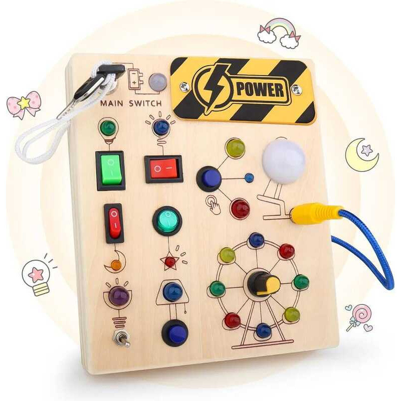 C Montessori Busy Board With Switch Control Wooden Toddler Toys Sensory Travel Activities Toys For