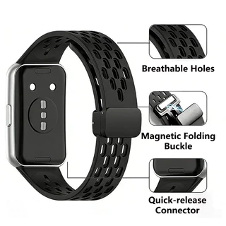 สายนาฬิกาซิลิโคนสำหรับHuawei Band 11/11Proรูระบายอากาศพร้อมหัวเข็มขัดแม่เหล็กปล่อยอย่างรวดเร็วสำหรับสาย Huawei Band 11