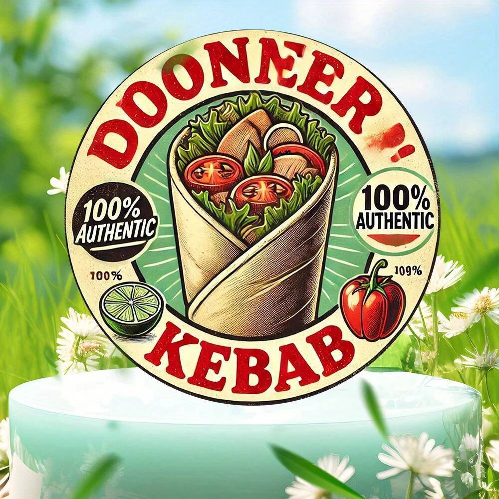 2D Flat, 2D Wall Art-1pc, "ของแท้ Doner Kebab โปสเตอร์" - อลูมิเนียมฟอยล์แกะสลักโลหะ Wall Art ป้ายอล