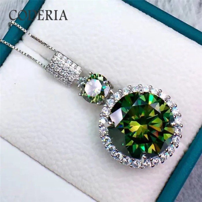 6-11Cart สีเขียว Moissanite จี้สร้อยคอ 18K ทองคําขาวเงินสเตอร์ลิงผู้หญิงของขวัญวันเกิดเครื่องประดับ