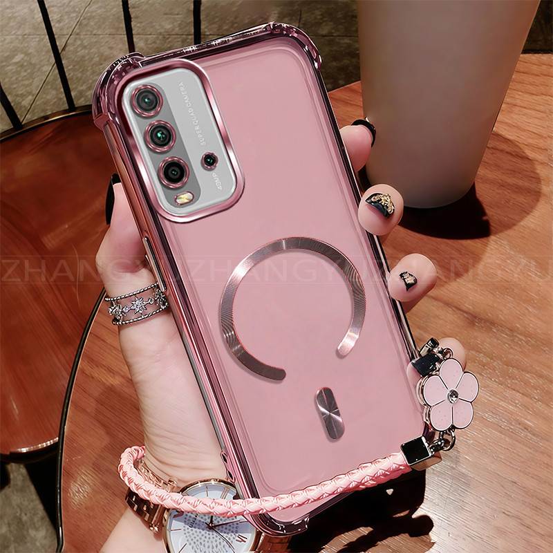 เหมาะสําหรับเคสโทรศัพท์ Redmi 9T 4G ใหม่แม่เหล็กชาร์จไร้สาย C-แหวนสี่มุมกันกระแทกเคสโทรศัพท์เชือกเส้