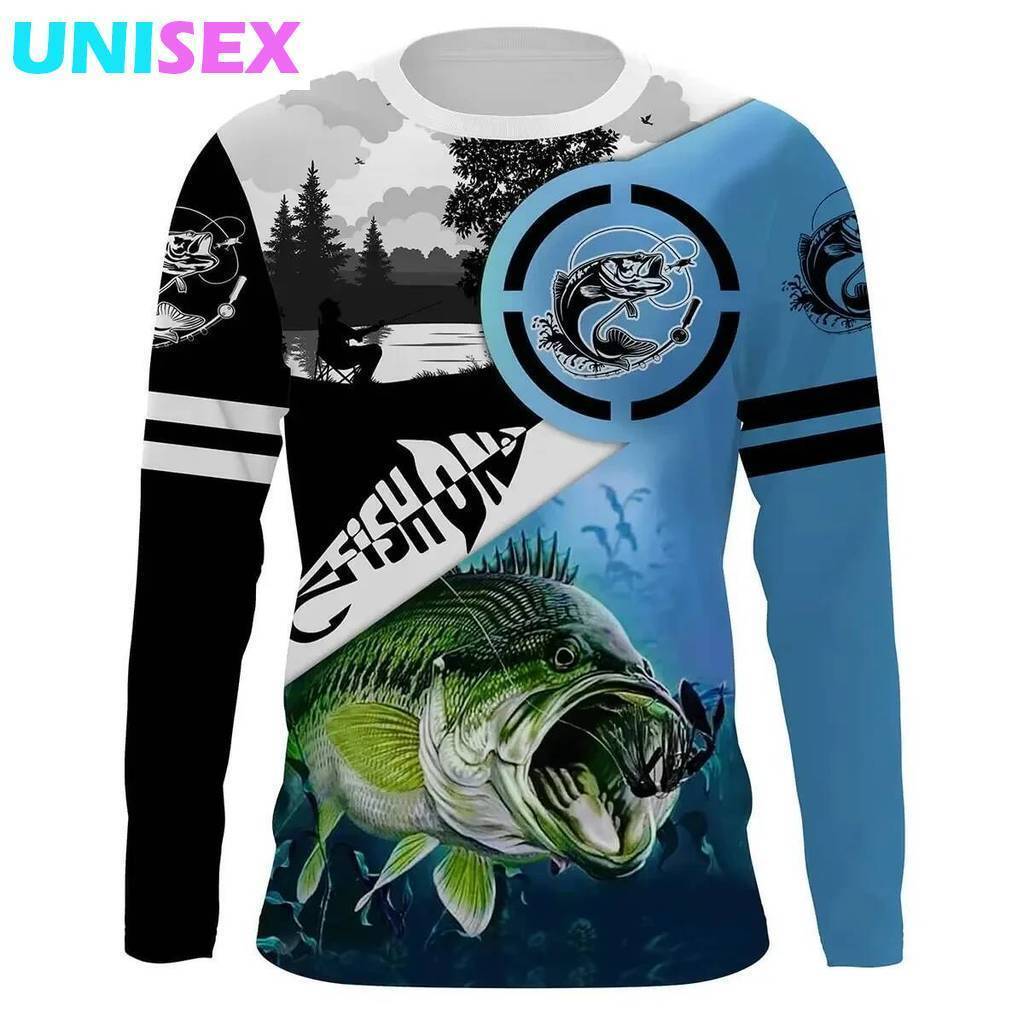 2026 ใหม่แขนยาวเสื้อยืด 3D ตกปลาพิมพ์กราฟิก T เสื้อชายเสื้อผ้าแฟชั่น Outdoors Sportwear เสื้อผ้าราคา