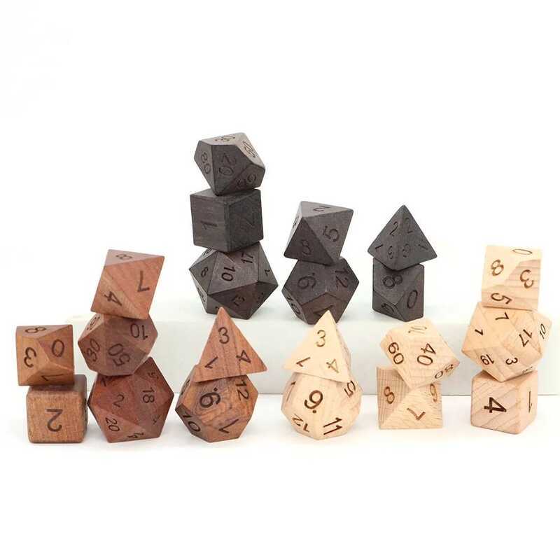 C 7Pcs/Set Wooden Dice D4-D20 Polyhedral Dices Games Role Playing Adult Toys For Board Table Game L