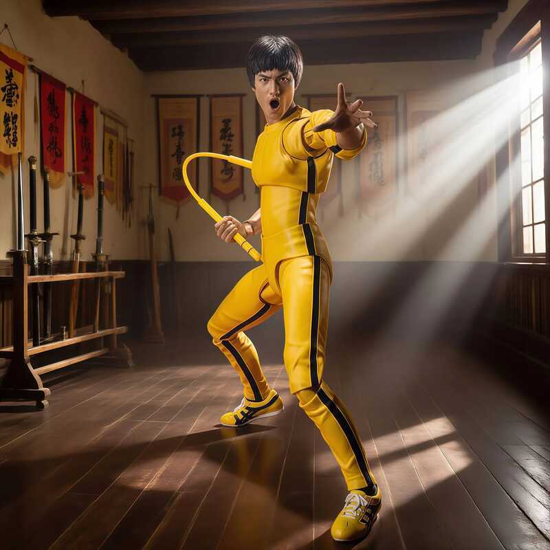 C 14Cm Yellow Jumpsuit Kung Fu Bruce Lee Action Figure Model Toy Statue Desop Decor Collection Join