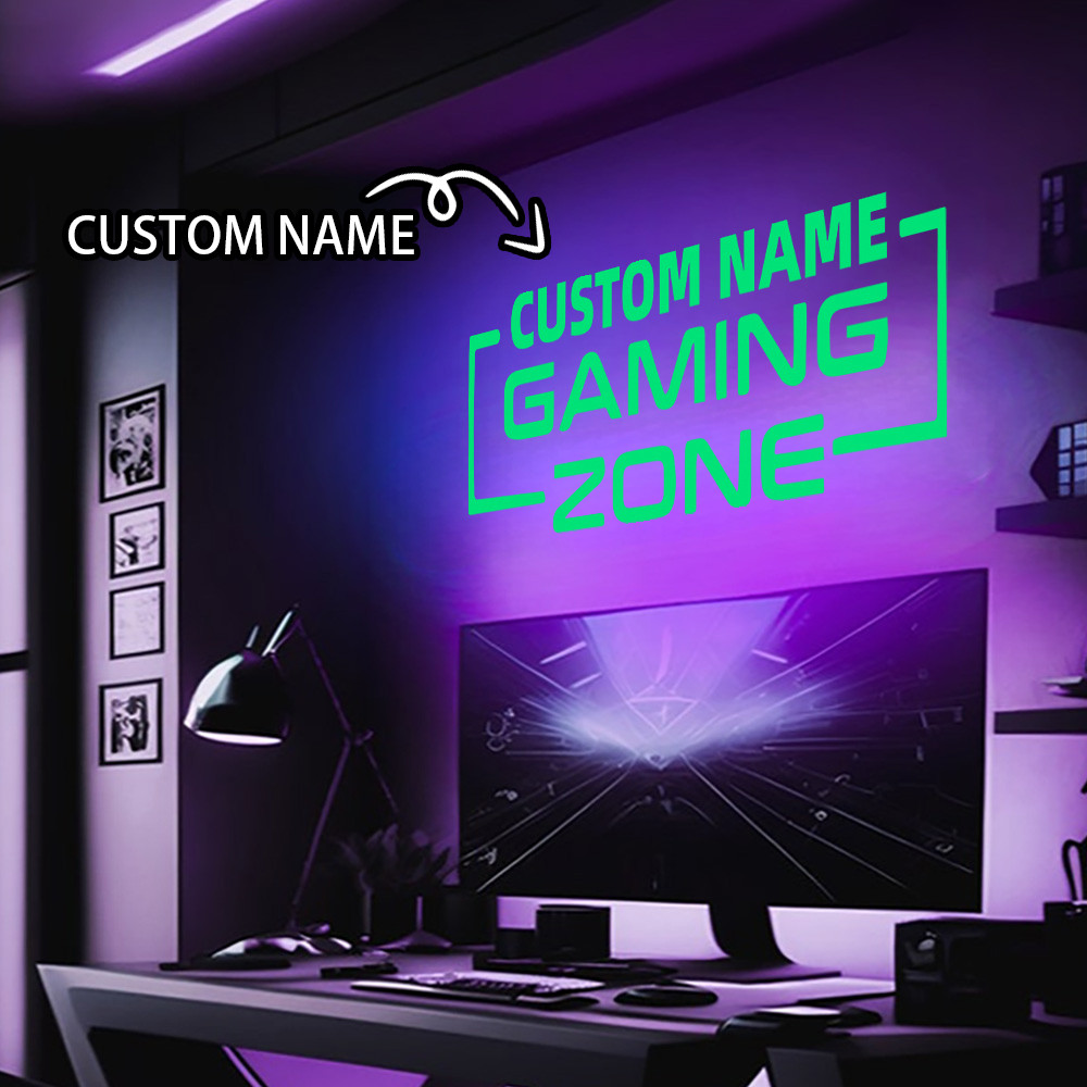 GAMING ZONE ที่กําหนดเองชื่อสติ๊กเกอร์ติดผนัง Pvc สติ๊กเกอร์ติดผนัง Wall Art กระดาษติดผนังสําหรับตกแ