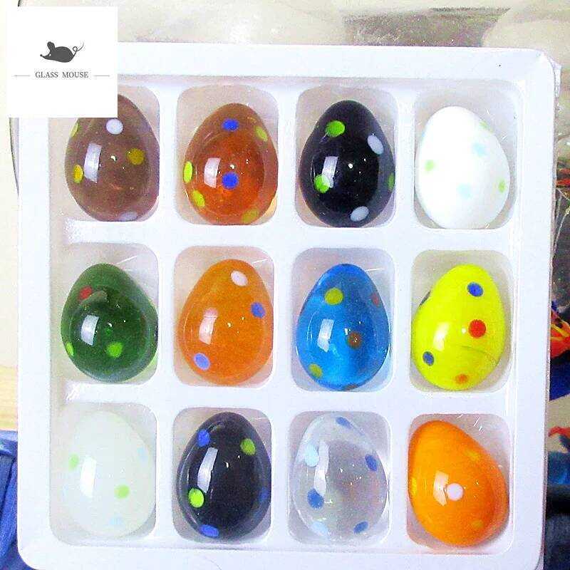 C 12Pcs Decorative Figs Miniature Murano Glass Ornaments Home Desop Easter Decor Handmade Glass Mar