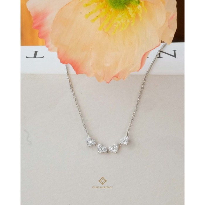 Gems Heritage : สร้อยคอเพชรแท้เรือนทองคำขาว 18k พร้อมใบรับประกัน (PDWG90/1)