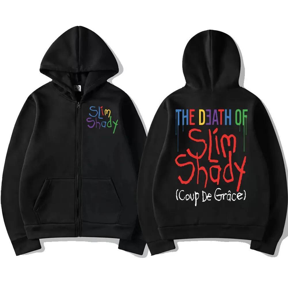 Rapper Eminem Death of Slim Shady พิมพ์ซิป Hoodie แฟชั่น Hip Hop Zip Up เสื้อกันหนาว Harajuku Y2k St
