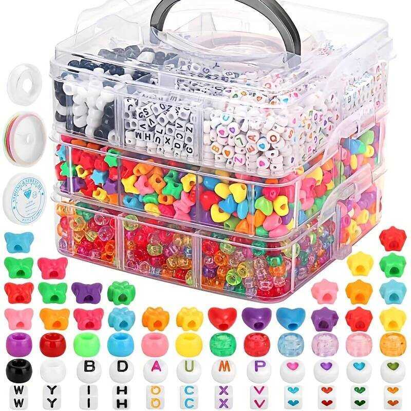 C Pony Beads Bulk For Bracelets Three-Layer Set Box Colored Plastic Beads For Braids Crafts Star Be